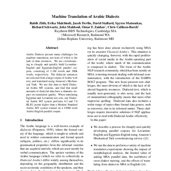 Machine Translation of Arabic Dialects - ACL Anthology