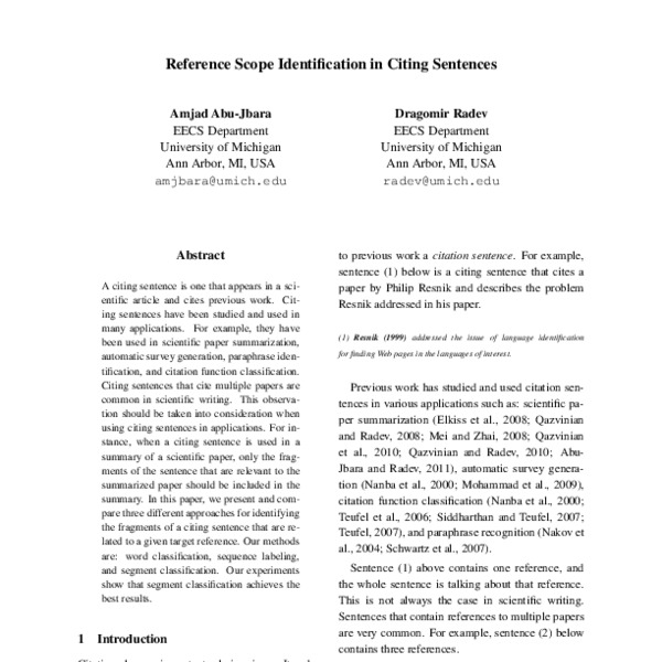 Reference Scope Identification in Citing Sentences - ACL Anthology