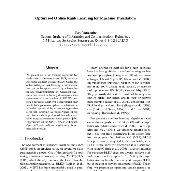 Optimized Online Rank Learning for Machine Translation - ACL Anthology
