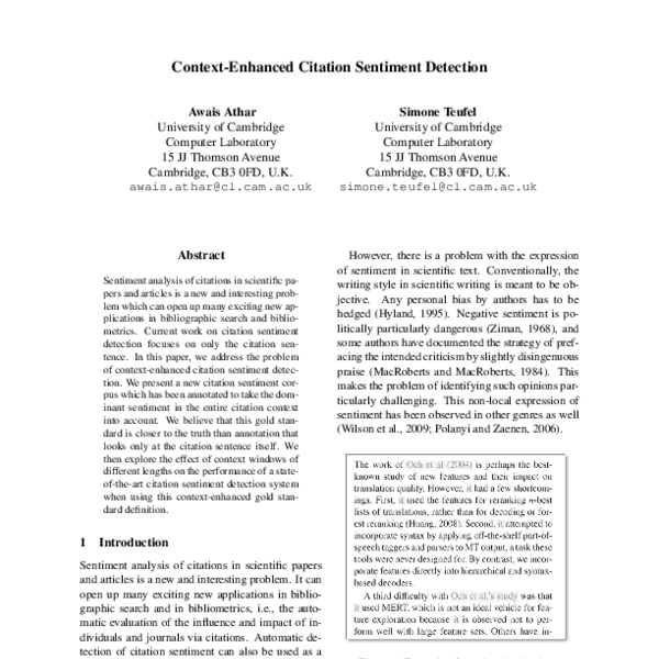 Context Enhanced Citation Sentiment Detection Acl Anthology