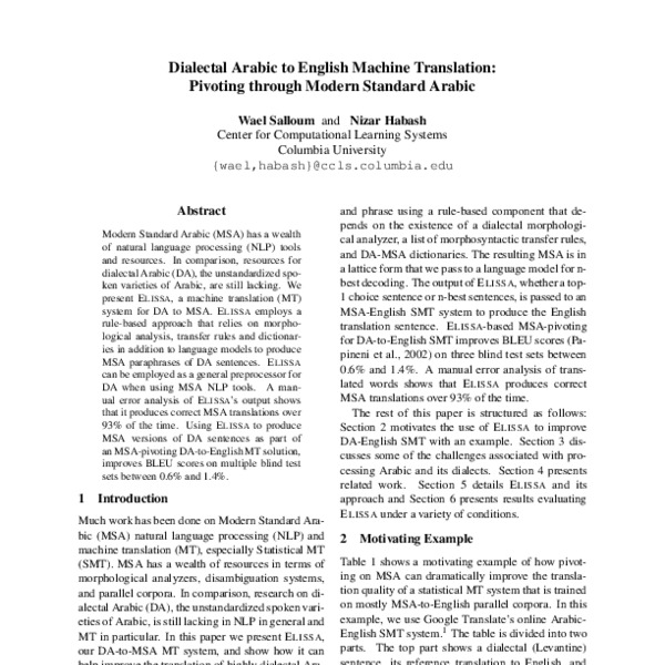 Dialectal Arabic to English Machine Translation: Pivoting through ...