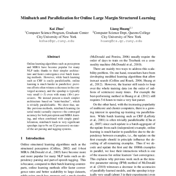 Minibatch and Parallelization for Online Large Margin Structured ...