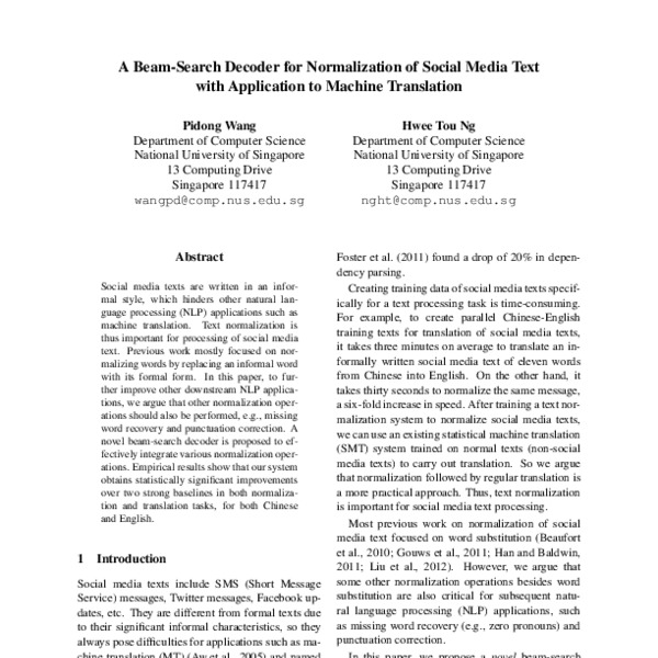 A Beam Search Decoder For Normalization Of Social Media Text With Application To Machine 3066