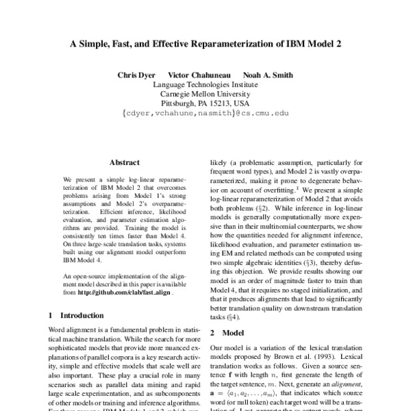 A Simple, Fast, and Effective Reparameterization of IBM Model 2 - ACL ...