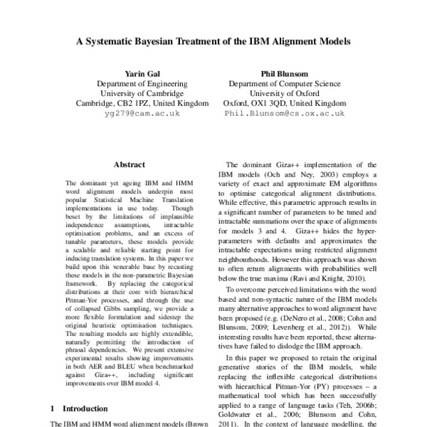 A Systematic Bayesian Treatment of the IBM Alignment Models - ACL Anthology