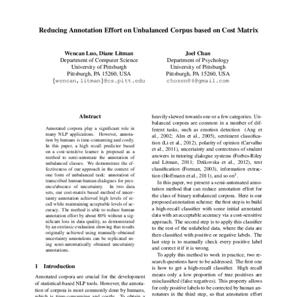 Reducing Annotation Effort on Unbalanced Corpus based on Cost Matrix ...