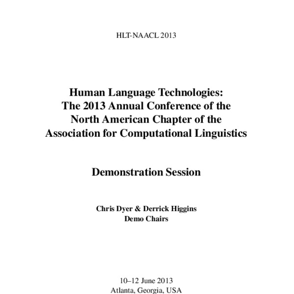 Proceedings of the 2013 NAACL HLT Demonstration Session ACL Anthology