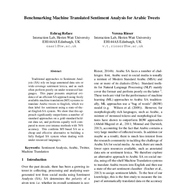 Benchmarking Machine Translated Sentiment Analysis for Arabic Tweets ...