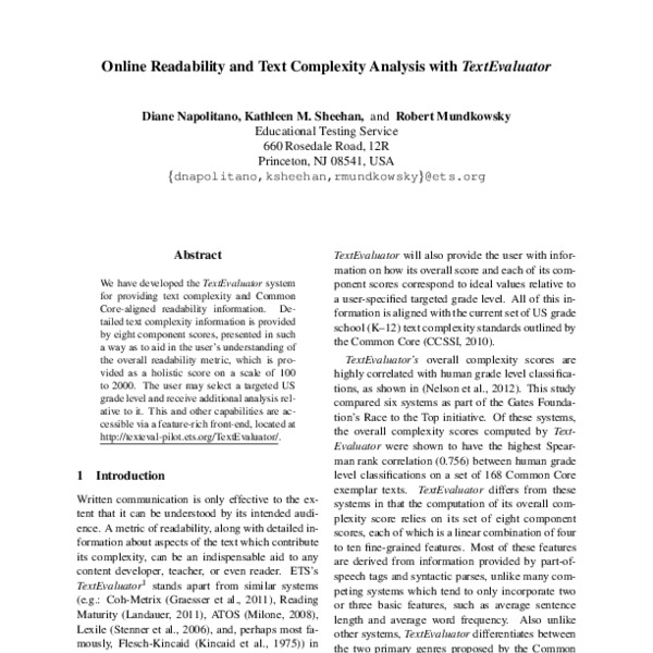 Online Readability and Text Complexity Analysis with TextEvaluator ...