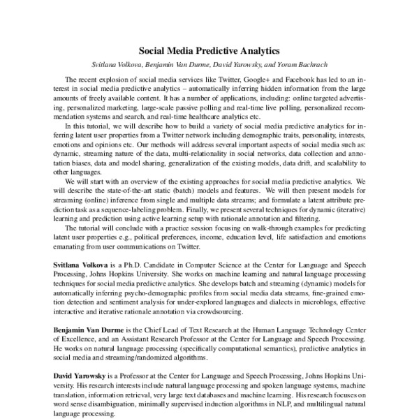 Social Media Predictive Analytics ACL Anthology