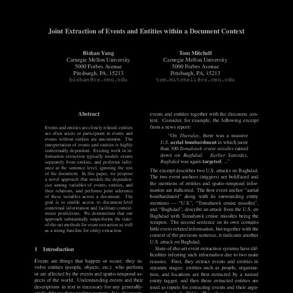 Joint Extraction Of Events And Entities Within A Document Context - ACL ...