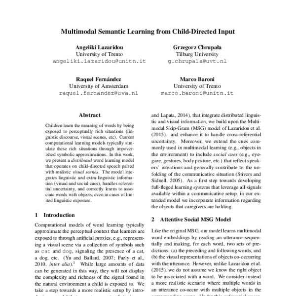 Multimodal Semantic Learning from Child-Directed Input - ACL Anthology