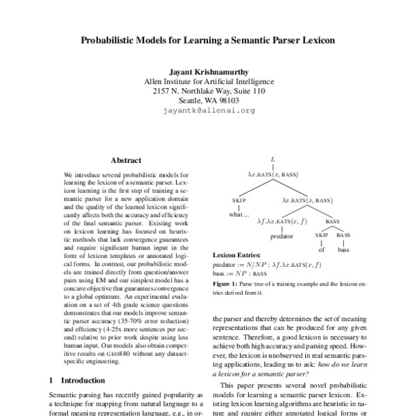 Probabilistic Models for Learning a Semantic Parser Lexicon - ACL Anthology