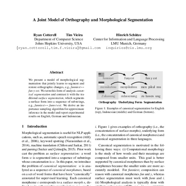 A Joint Model of Orthography and Morphological Segmentation - ACL Anthology