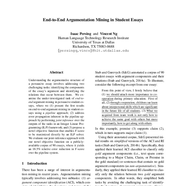 End-to-End Argumentation Mining in Student Essays - ACL Anthology