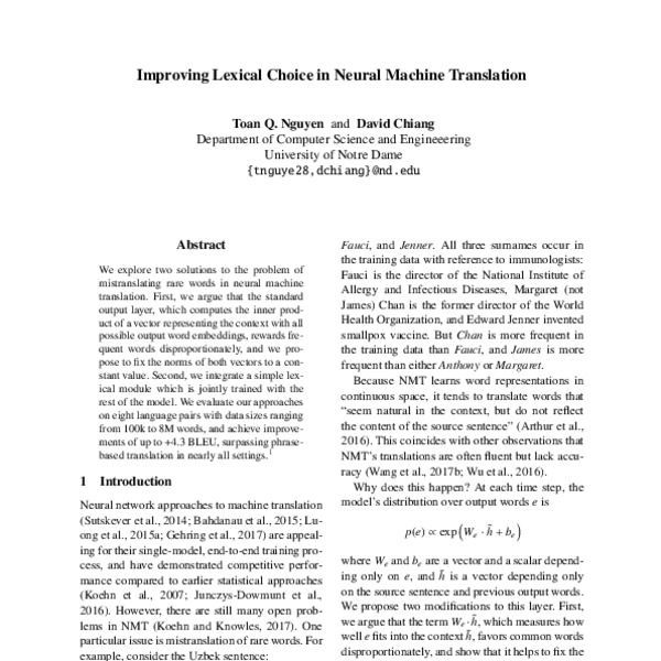 Improving Lexical Choice in Neural Machine Translation - ACL Anthology