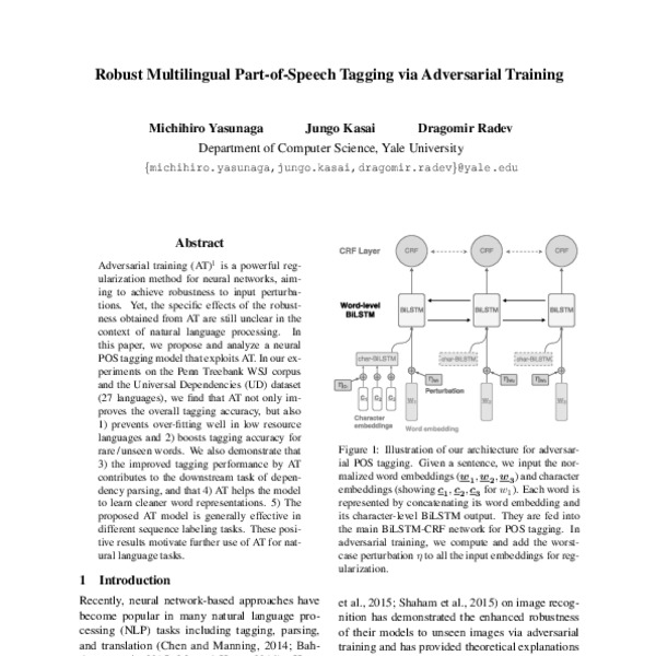 Robust Multilingual Part-of-Speech Tagging via Adversarial