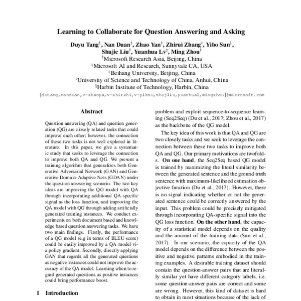 Learning to Collaborate for Question Answering and Asking - ACL Anthology