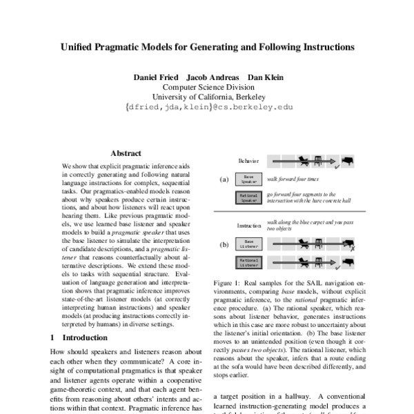 Unified Pragmatic Models for Generating and Following Instructions - ACL Anthology