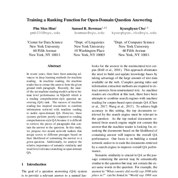 Training a Ranking Function for Open-Domain Question Answering - ACL ...