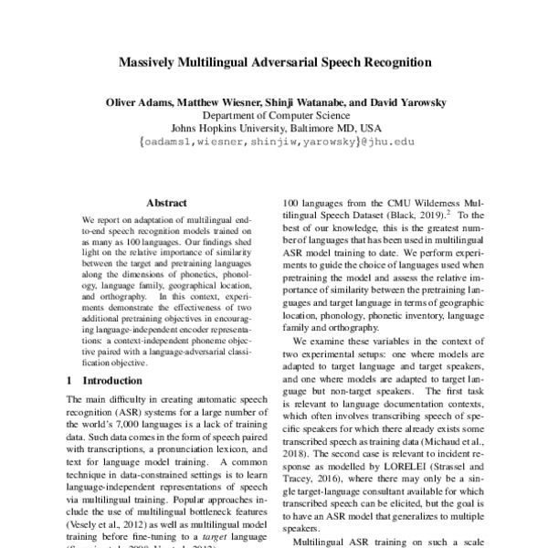 Massively Multilingual Adversarial Speech Recognition - ACL Anthology