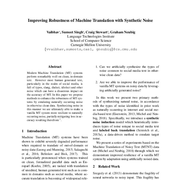 Improving Robustness of Machine Translation with Synthetic Noise - ACL ...