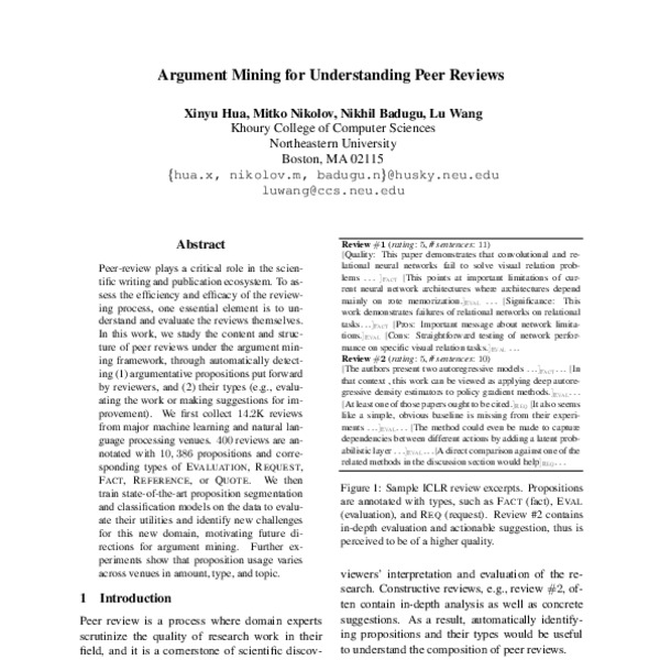 Argument Mining for Understanding Peer Reviews - ACL Anthology