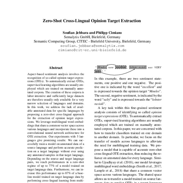 Zero-Shot Cross-Lingual Opinion Target Extraction - ACL Anthology