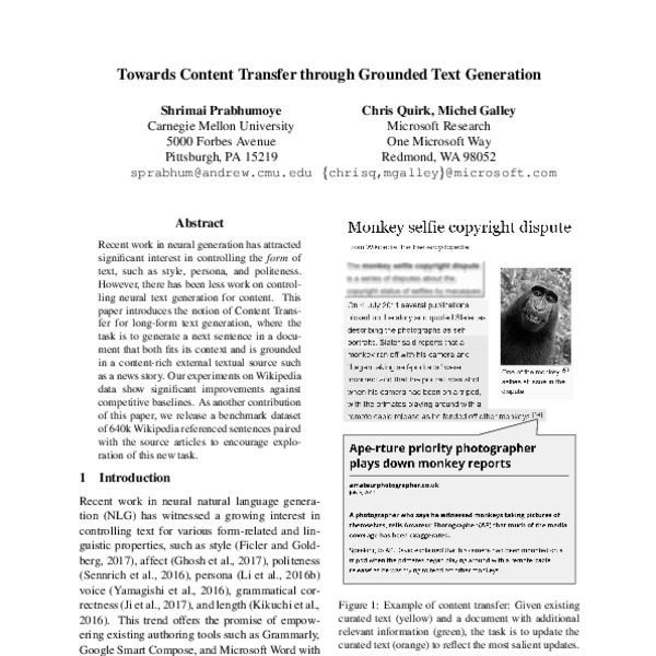 Towards Content Transfer through Grounded Text Generation - ACL Anthology