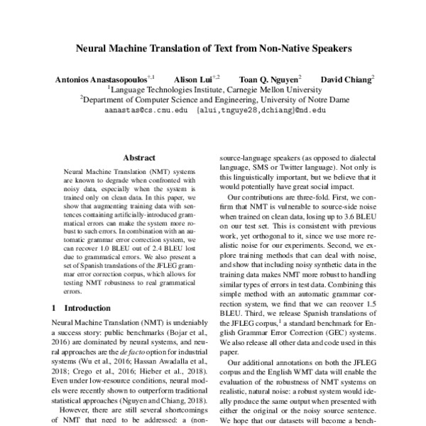 Neural Machine Translation of Text from Non-Native Speakers - ACL Anthology