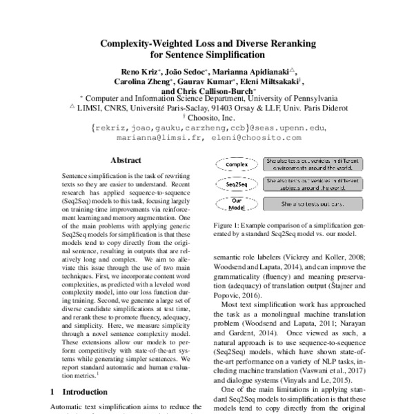 Complexity-Weighted Loss and Diverse Reranking for Sentence ...