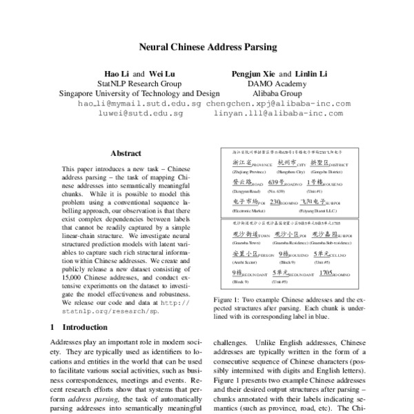 Neural Chinese Address Parsing - ACL Anthology
