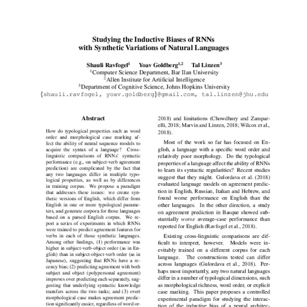 Studying the Inductive Biases of RNNs with Synthetic Variations of ...