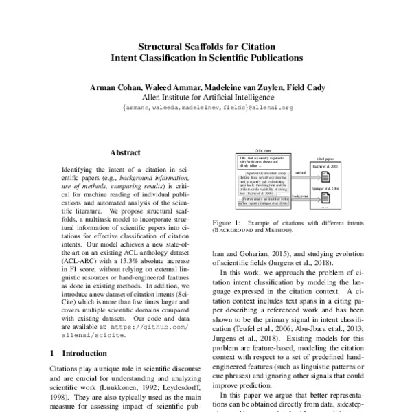 Structural Scaffolds For Citation Intent Classification In Scientific Publications Acl Anthology