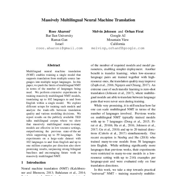 Massively Multilingual Neural Machine Translation - ACL Anthology