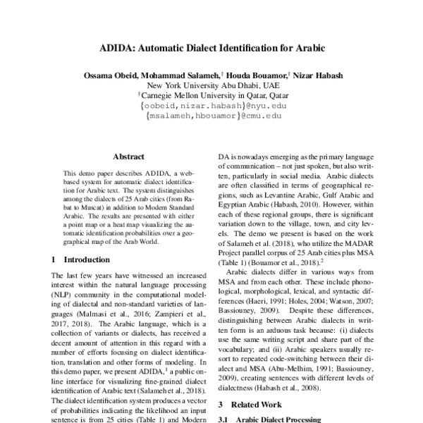 ADIDA: Automatic Dialect Identification for Arabic - ACL Anthology