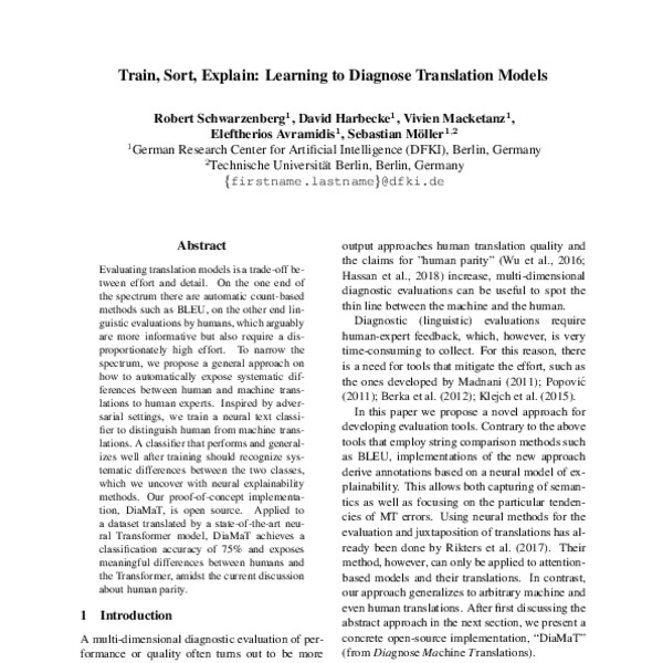 Train, Sort, Explain: Learning to Diagnose Translation Models - ACL ...