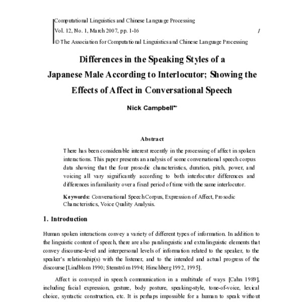 Differences in the Speaking Styles of a Japanese Male According to ...