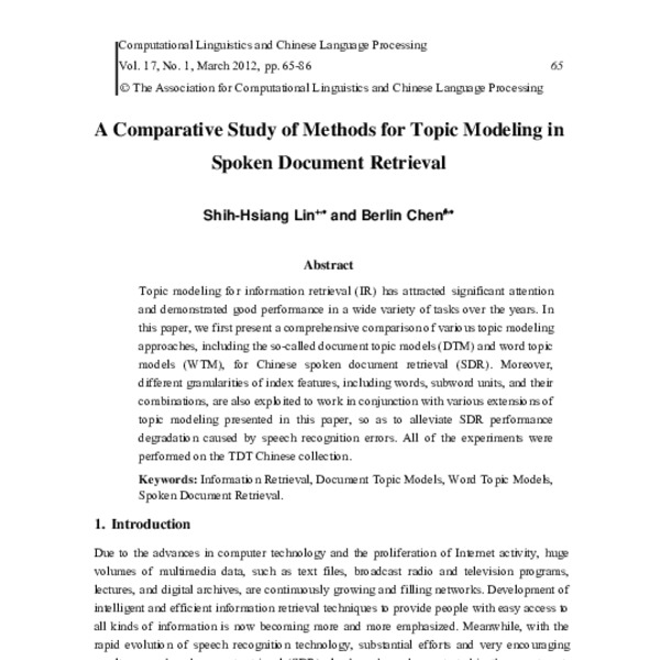 A Comparative Study of Methods for Topic Modeling in Spoken Document ...