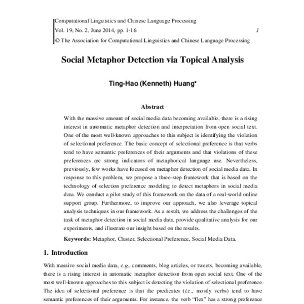 Social Metaphor Detection via Topical Analysis - ACL Anthology