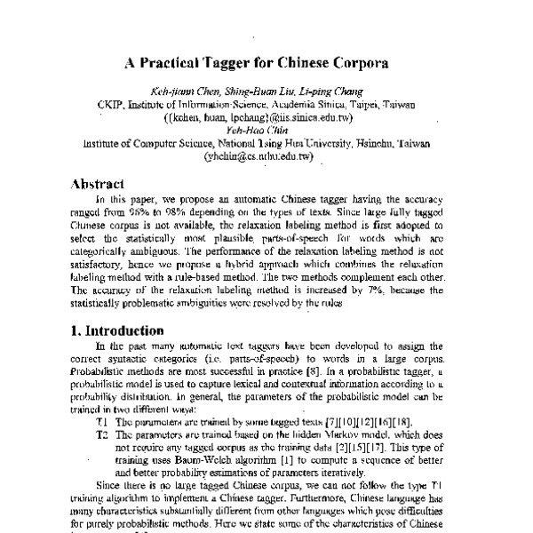 A Practical Tagger for Chinese Corpora - ACL Anthology