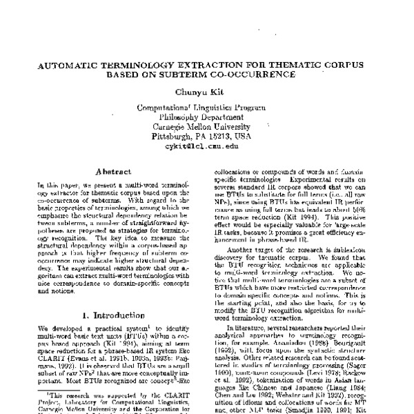 Automatic Terminology Extraction For Thematic Corpus Based On Subterm ...