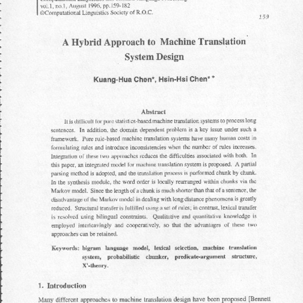 A Hybrid Approach to Machine Translation System Design - ACL Anthology