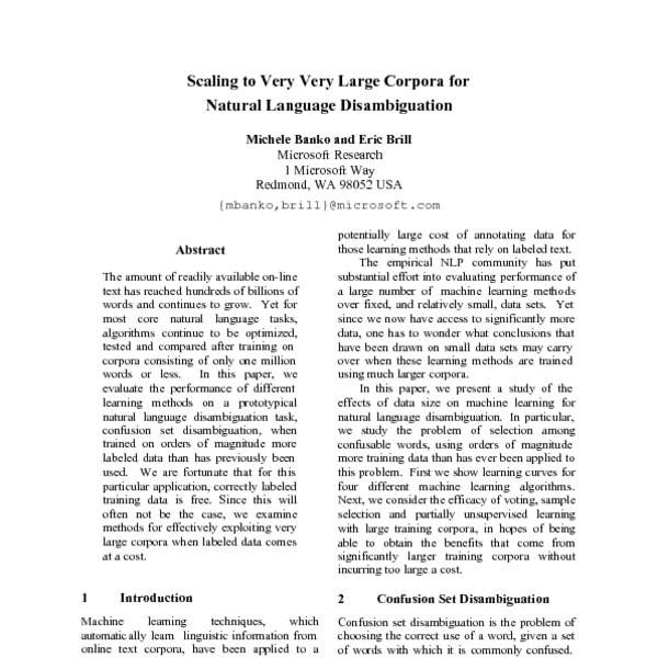 Scaling to Very Very Large Corpora for Natural Language