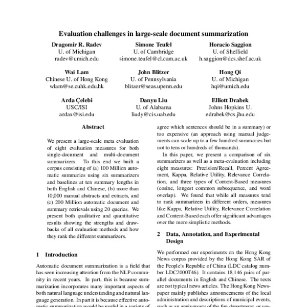 Evaluation Challenges in Large-Scale Document Summarization - ACL Anthology