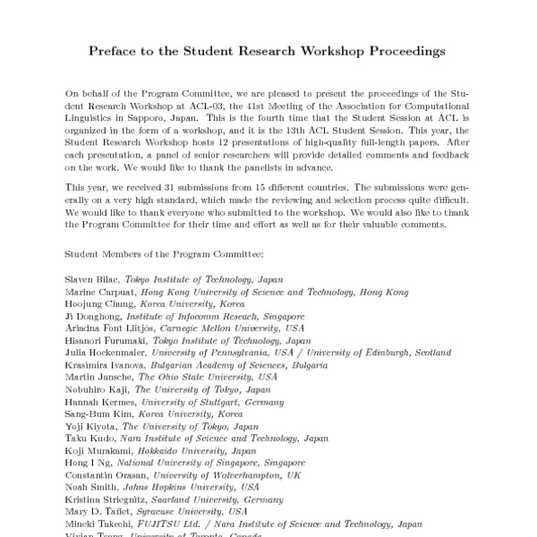 Proceedings of the ACL2003 Student Research ACL Anthology