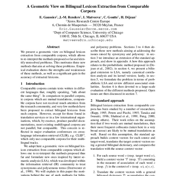A Geometric View on Bilingual Lexicon Extraction from Comparable ...