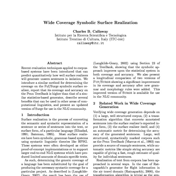 Wide Coverage Symbolic Surface Realization - ACL Anthology