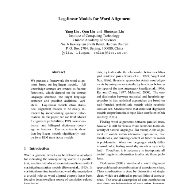 Log-Linear Models for Word Alignment - ACL Anthology