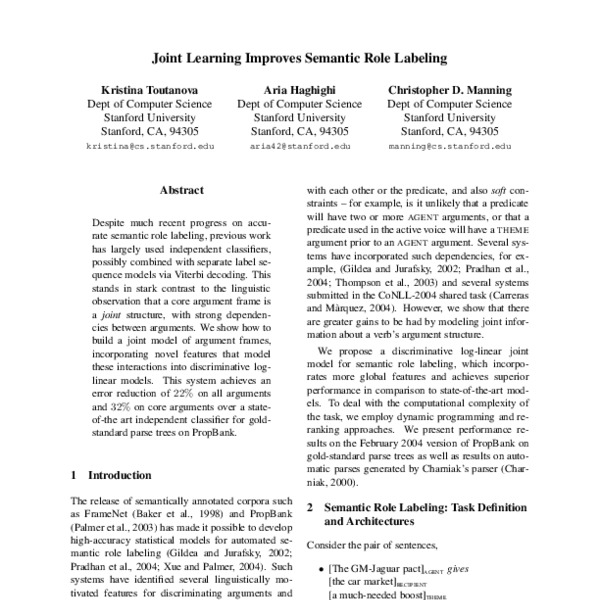 Joint Learning Improves Semantic Role Labeling - ACL Anthology